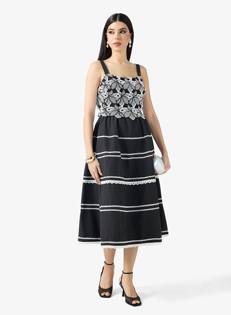 Just Me Floral Appliqué Midi Dress - Image 1